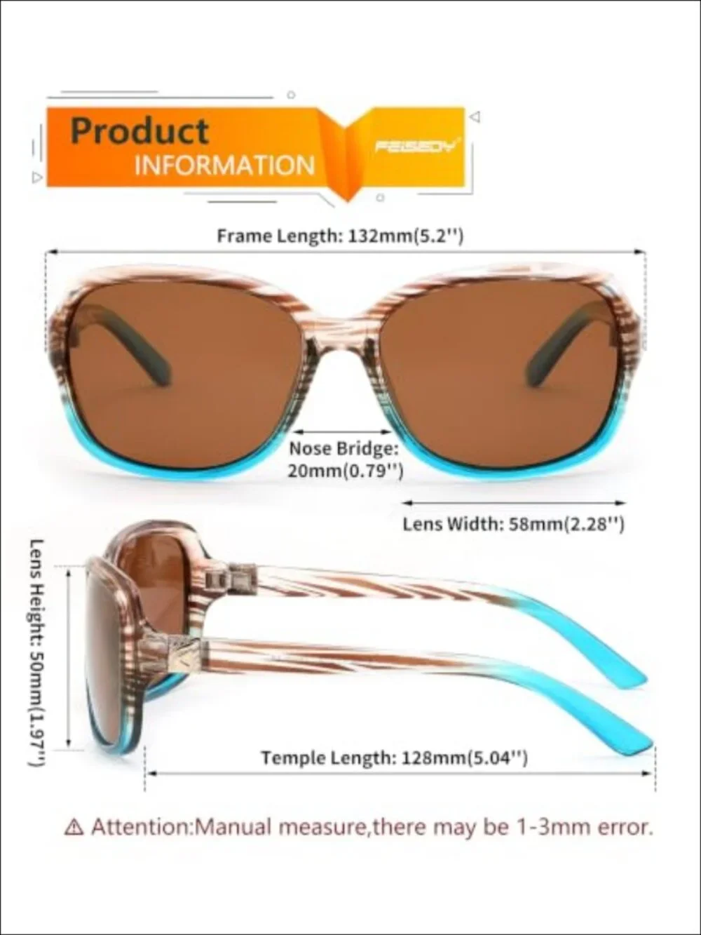 FEISEDY Polarized Retro Square Sunglasses UV400 Full Frame Wrap Around